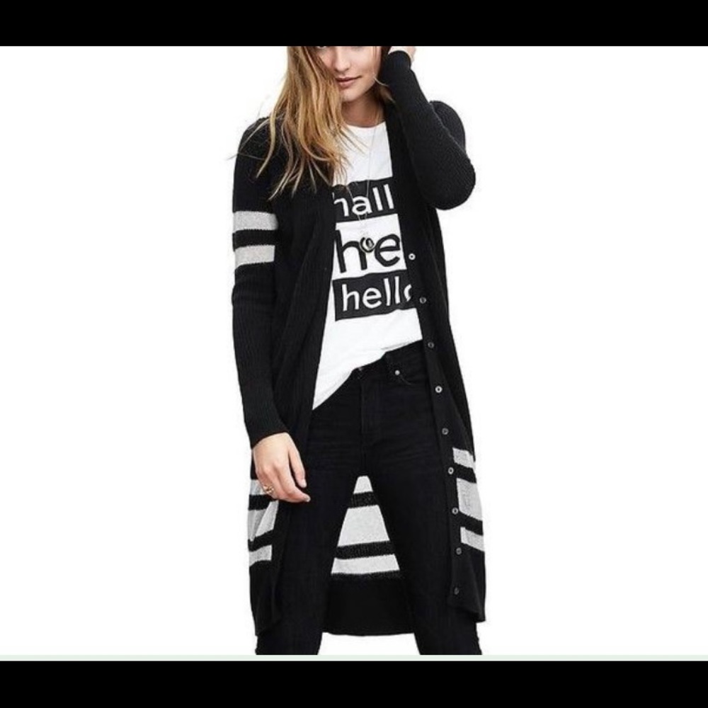 Banana Republic Multi Striped Long Cardigan Black
